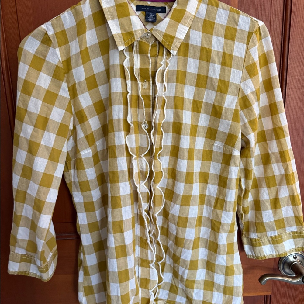 Tommy Hilfiger Mustard and White Plaid Shirt